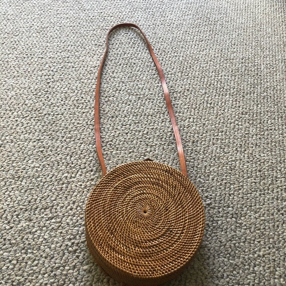 Urban Outfitters Handbags - Rattan Brown Woven Canteen Round Crossbody Bag